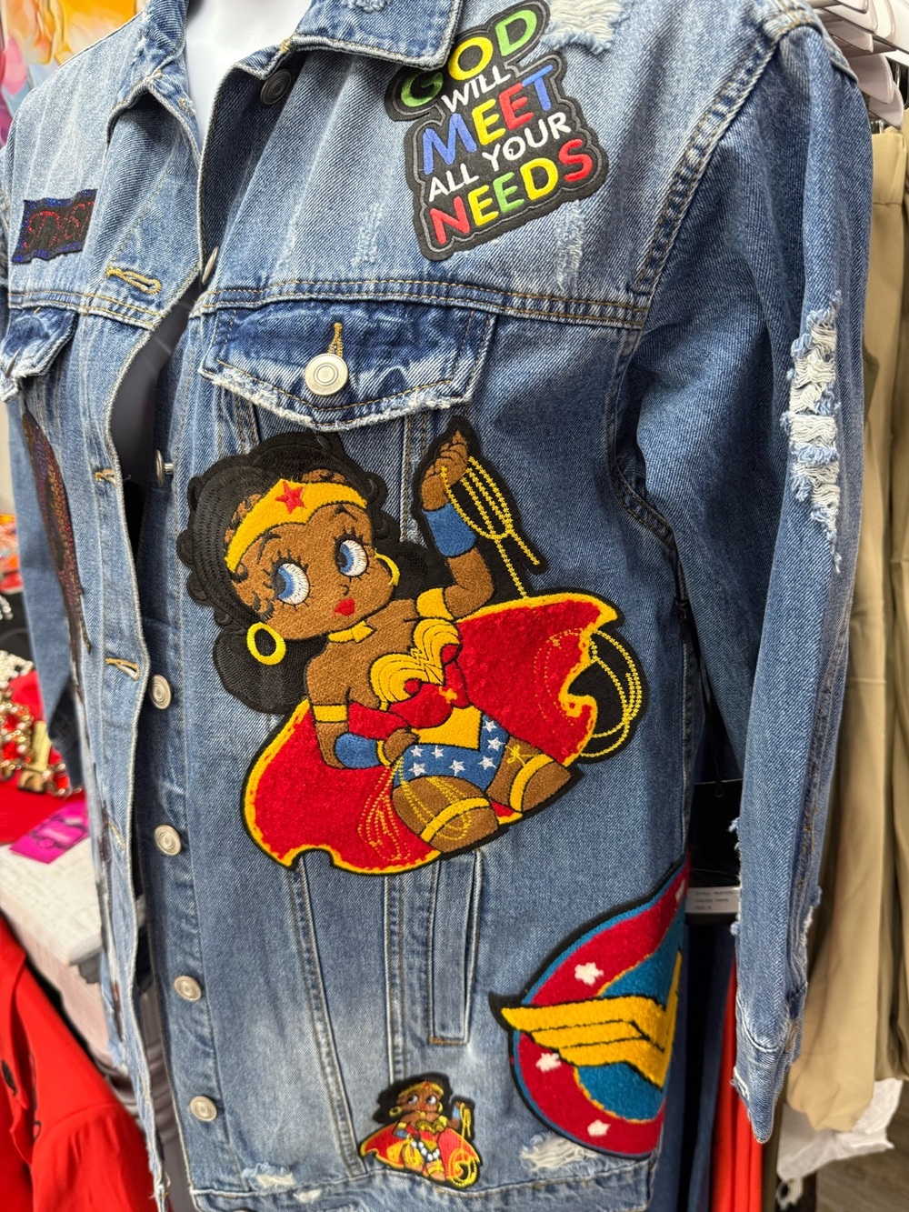 Denim STYLIST Jacket with Red & Blue Wonder Girl Patch